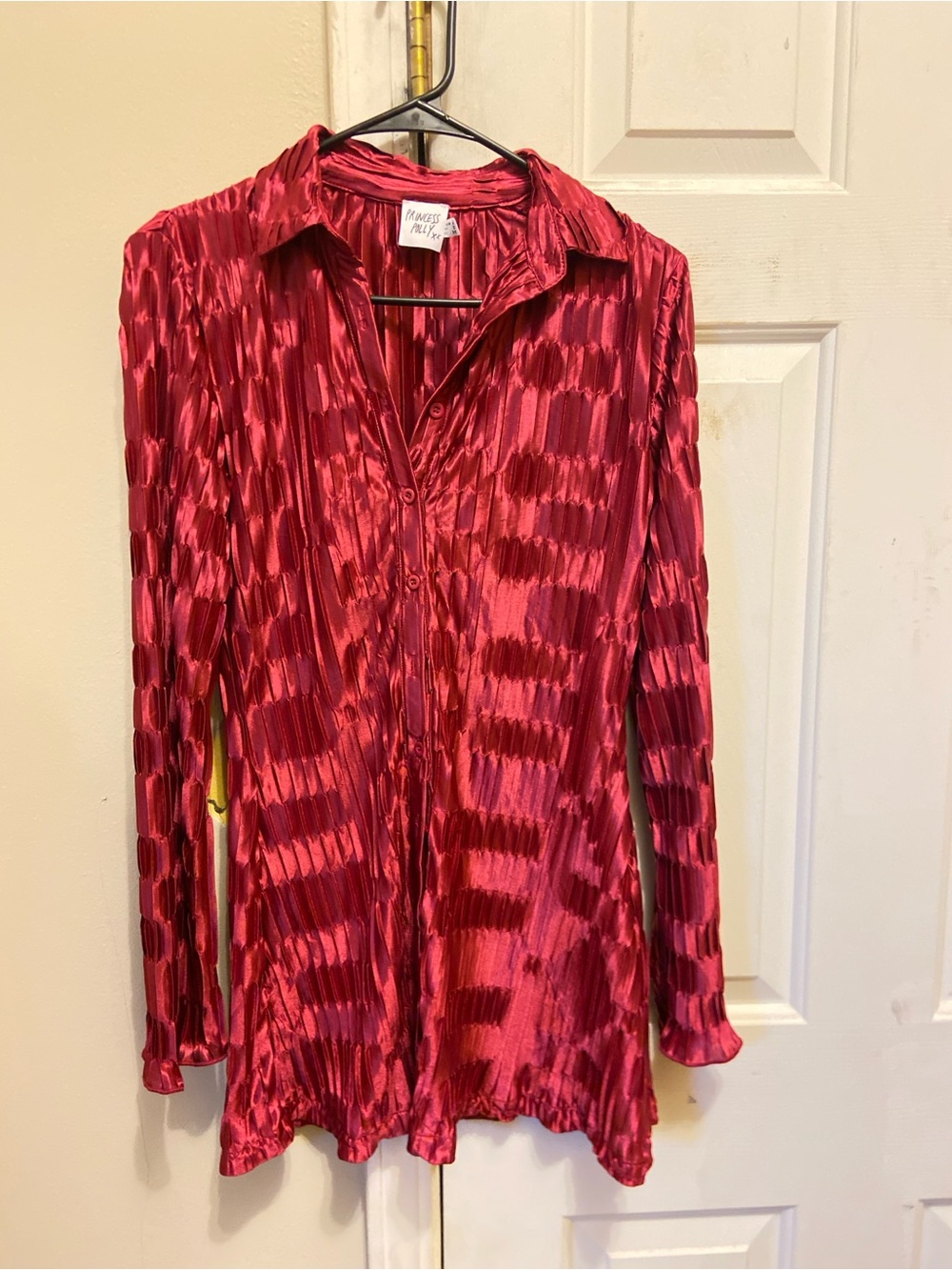Princess Polly Satin Pleated Button-Up Dress in Wine Red